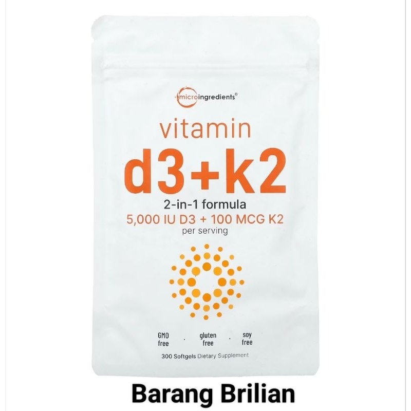 Micro Ingredients Vitamin D3 + K2, 5000 IU D3, 100 mcg K2, 300 Softgels
