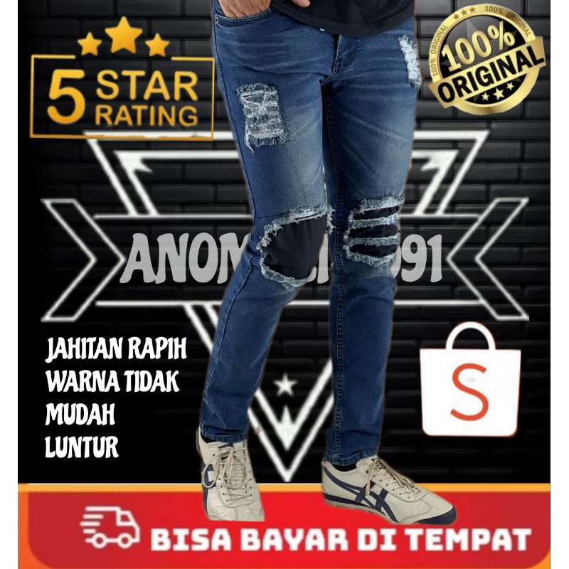 Celana Jeans Pria Skinny Model Sobek Ripped TERBARU Ekstrim Wisler Destroyer Bahan melar