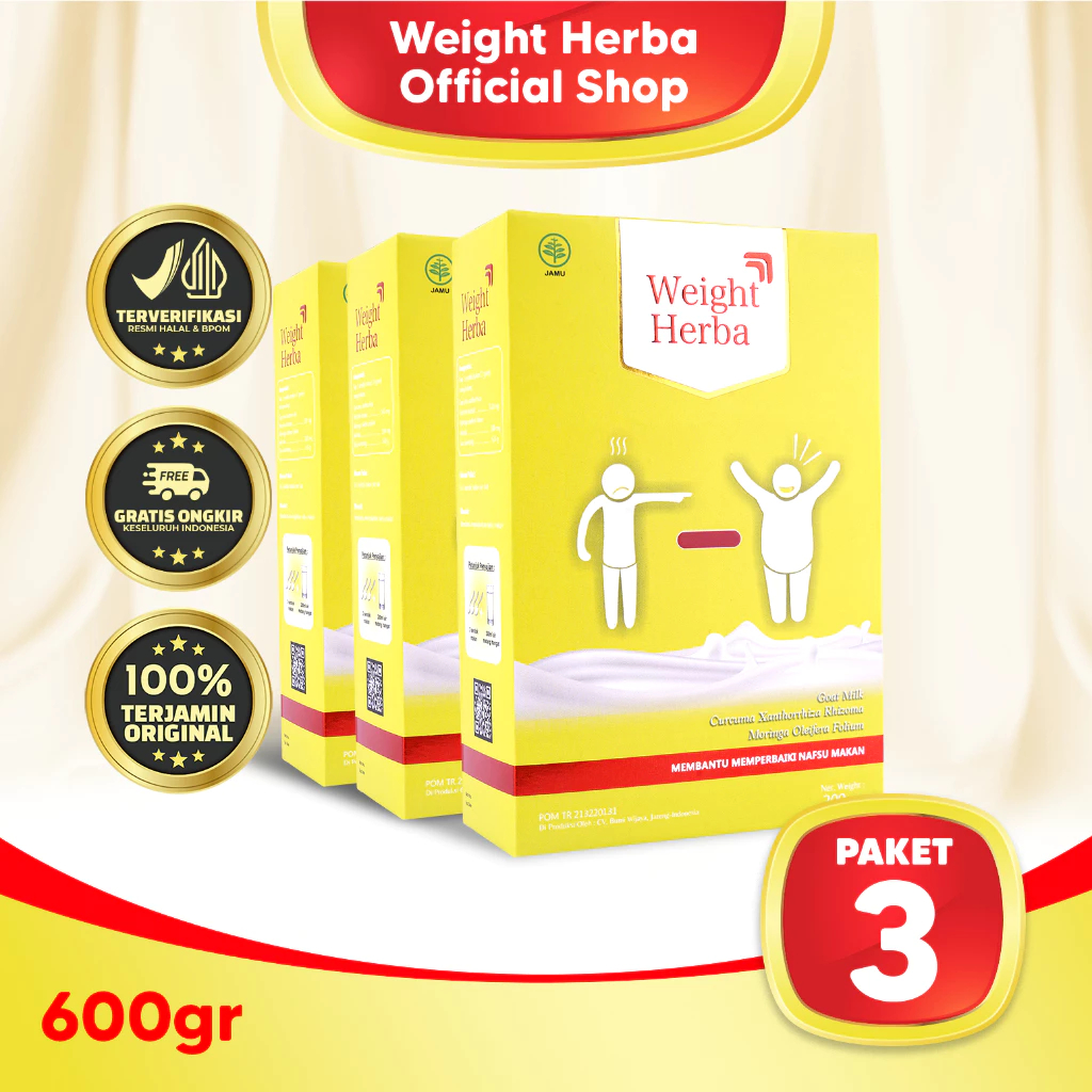 

(3 BOX) Weight Herba - Susu Herbal Penambah Nafsu Makan & Penggemuk Berat Badan Halal MUI | 200 gram