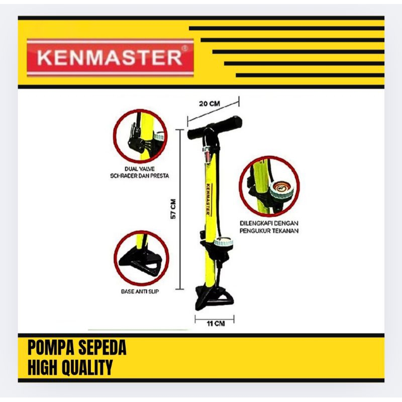 Pompa Angin Pompa Ban Sepeda Motor Mobil Pompa Tabung + Meter Kenmaster