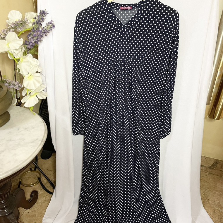 [PRELOVED] Gamis Wanita Big Size Black Polkadot Ukuran Besar Polkadot Hitam | Dress Panjang Wanita |