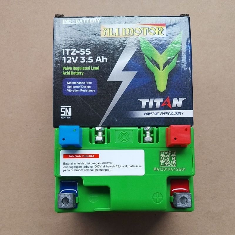 Aki motor ITZ5S 12V3.5AH supra 125 beat vario mio j vixion blade revo absolute merek TITAN ori