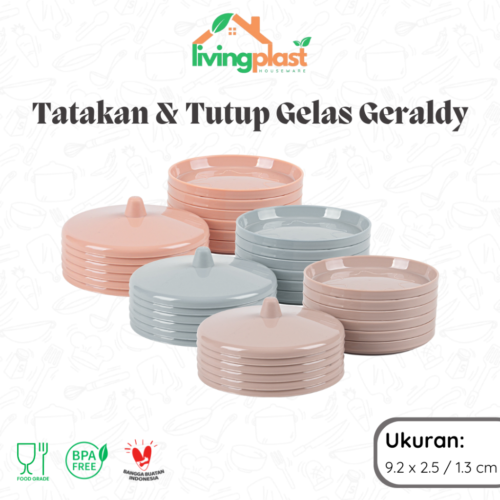 Tatakan + Tutup Gelas Geraldy @6set / Tutup Gelas Plastik / Tatakan Gelas Plastik / Tutup Gelas Set