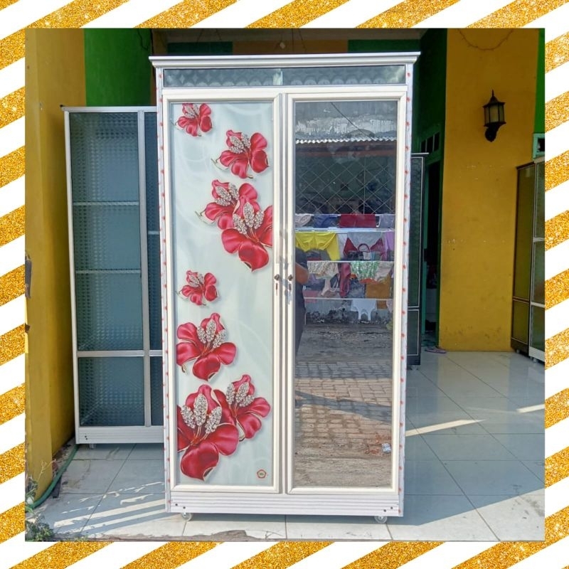 Lemari baju kaca 2 pintu T.180cm