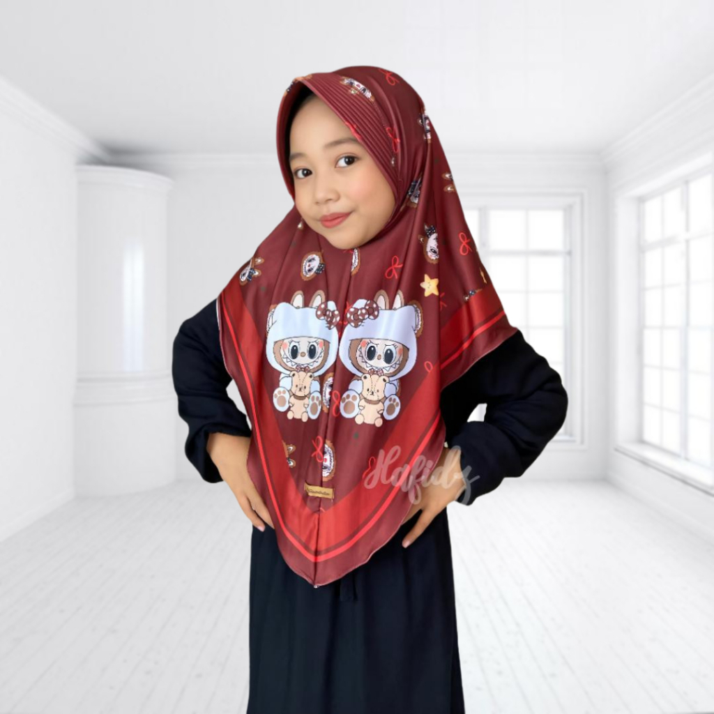 Bergo Instan Anak Motif Labubu Hijab Anak Motif Printing