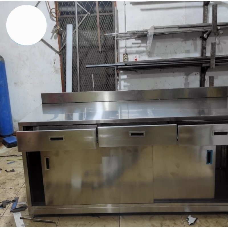 Meja cabinet stainless stell/meja cabinet 3 laci stainless/meja cabinet dapur