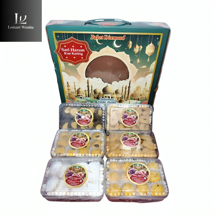 

Kue Kering Lebaran 2025 Sari Harum Paket Diamond Isi 6 Toples