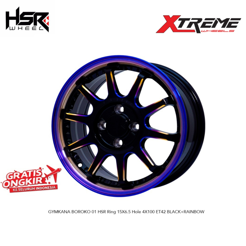 VELG MOBIL RACING R15 TIPE HSR GYMKANA R15 PCD 4X100 LEBAR 6,5 ET 42 RAINBOW