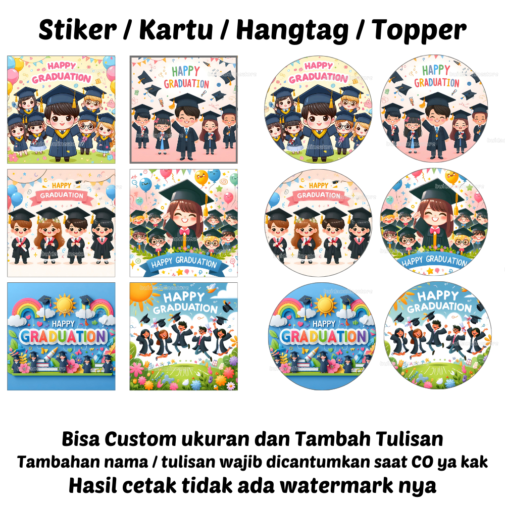 Label Sticker Stiker / Kartu Ucapan / Topper / Hangtag Happy Graduation label kemasan selamat wisuda
