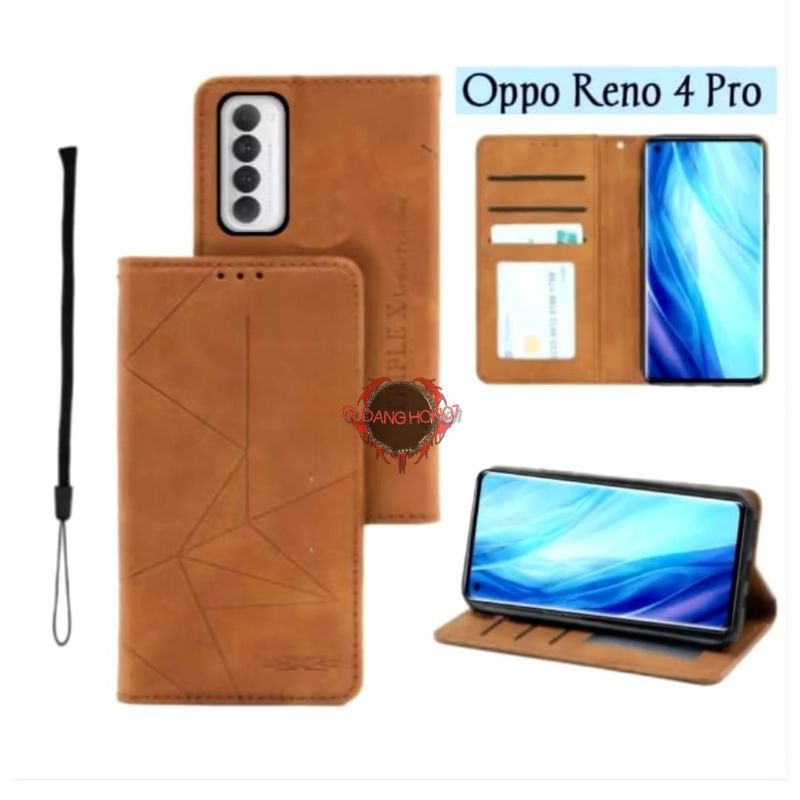 OPPO RENO 4 PRO CASE POLYCARBONATE LEATHER FLIP MAGNET CASING DOMPET HP SARUNG KULIT