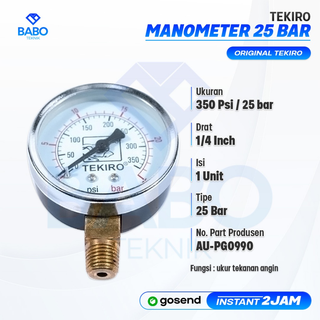 TEKIRO Manometer 25 bar TEKIRO Pressure Gauge 25 bar TEKIRO Manometer TEKIRO Mano Meter 25 bar TEKIR