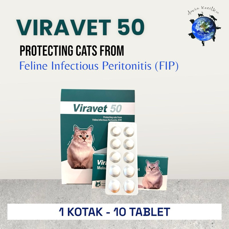 Viravet 50 - Obat FIP Kucing Fip Tablet (Fip Basah - Fip Kering - Fip Neuro) (1 Kotak 10 Tablet)