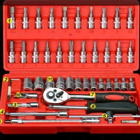 Set Alat Perbaikan Mobil 46 Item Impact Manual, Cocok untuk Motor dan Mobil, Termasuk Soket, Kunci P