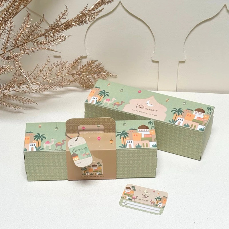 

5 ste box tenteng lebaran idul fitri ukuran 25 x 8 x 8 cm dus bolu gulung eid mubarak warna hijau muda