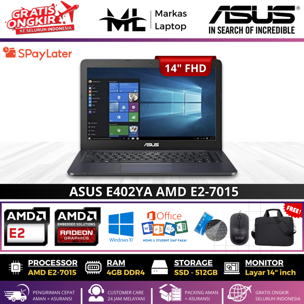 LAPTOP ASUS E402YA AMD E2-7015 4GB 512GB SSD 14'INCH WINDOWS 10
