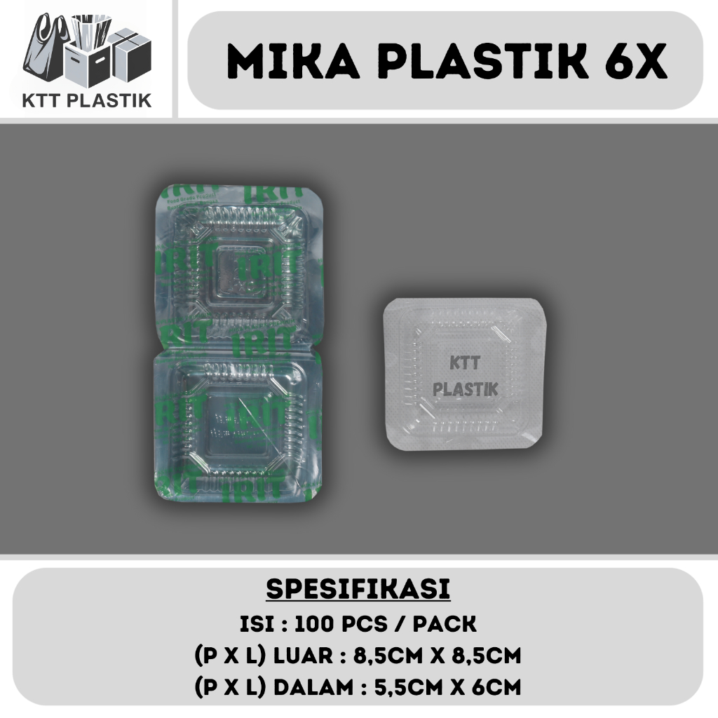 Mika Plastik 6X IRIT - Isi 100pcs / pack - Mika Kotak Makan - Mika Wadah Kue