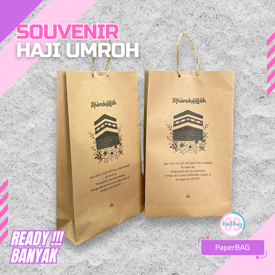 

OLEH-OLEH HAJI DAN UMROH MEWAH TAS KERTAS MUAT JAJAN BOTOL KADO AIR ZAM-ZAM BINGKISAN HAMPERS PAPERBAG HAJI DAN UMROH 15X5X25