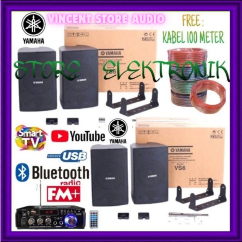 Paket Sound YAMAHA 4 TITIK Cafe / Restoran / Kantoran /Ampli Bluetooth