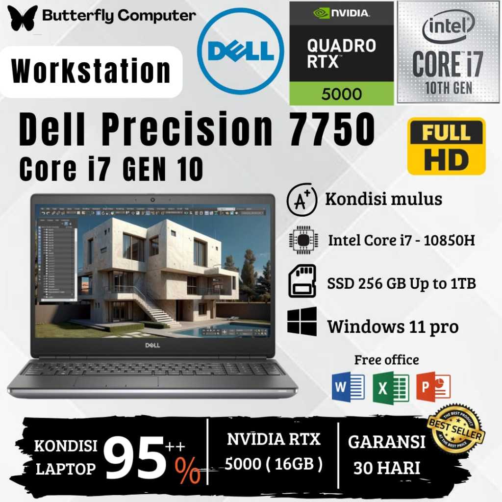 Laptop Dell precision 7750 core i7 Gen 10 - RAM 64 GB SSD 1 TB - NVIDIA RTX 5000 16GB - 17inch - WIN