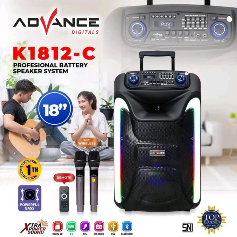 SPEAKER AKTIF 18 INCH FREE 2 MIC WIRELESS ADVANCE K1812C