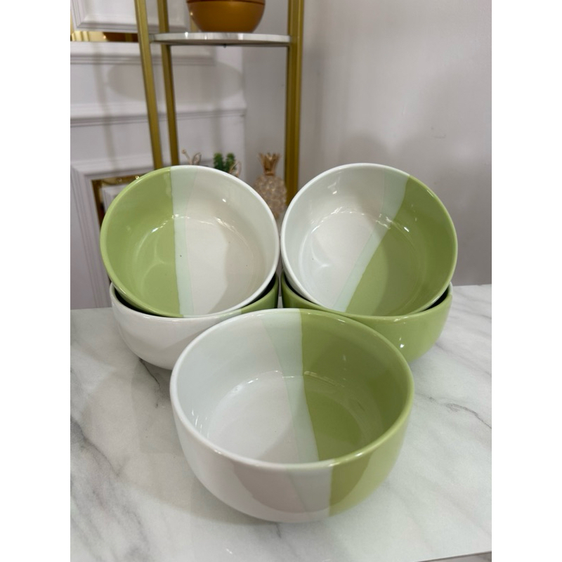 Mangkok Keramik Motif Estetik  (Ungu Putih / Hijau Putih)