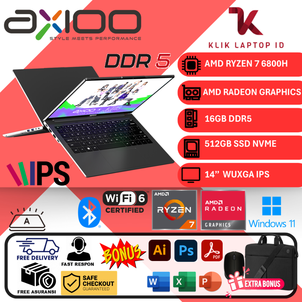 Laptop Axioo Mybook Hype 7 X8 Ryzen 7 6800H 16GB 512GB 14 inch FHD IPS Win11Pro