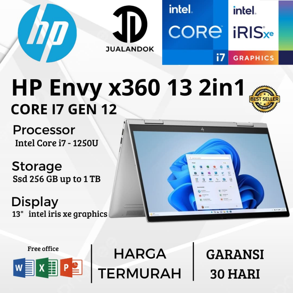 Laptop 2in1 HP ENVY X360 Laptop 13 Core i7 Gen 12 - RAM 8GB - SSD 1TB - 13 inch - TouchScreen - Wind