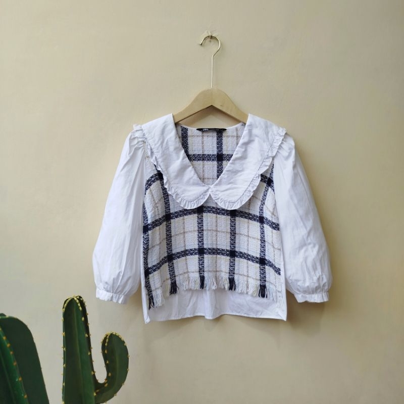 Zara collar blouse mix tweed preloved