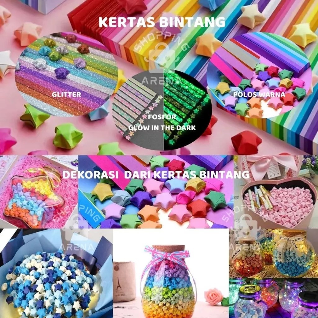

Kertas Bintang Origami Star Paper Lipat Motif Warna Warni Varian Pastel Macaron Papercraft quilling quiling DIY Handcraft Kerajinan