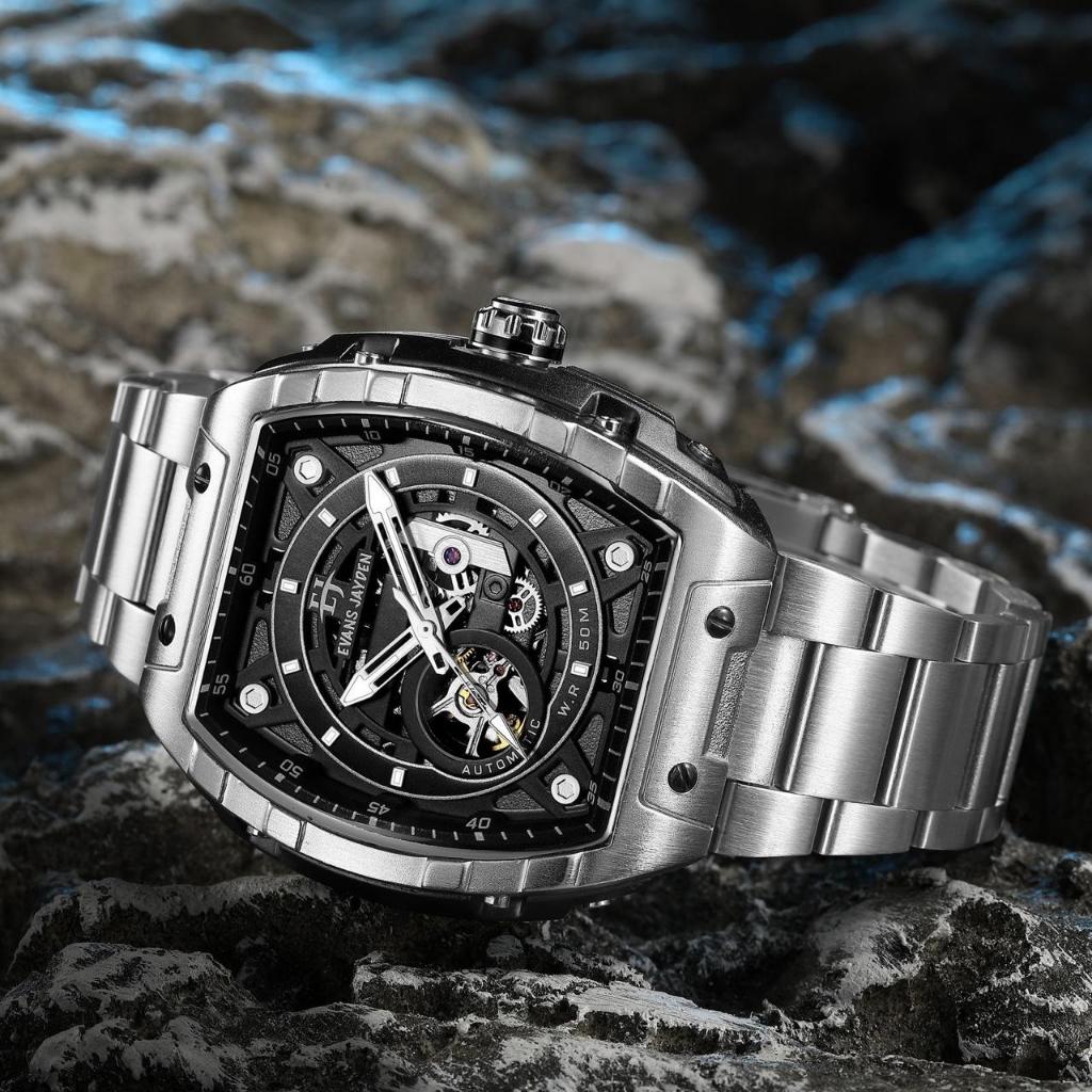 Big Sale  Jam Tangan Pria Evans Jayden 9611 Stainless Stell Automatic Kaca Sapphire Water Resistant 