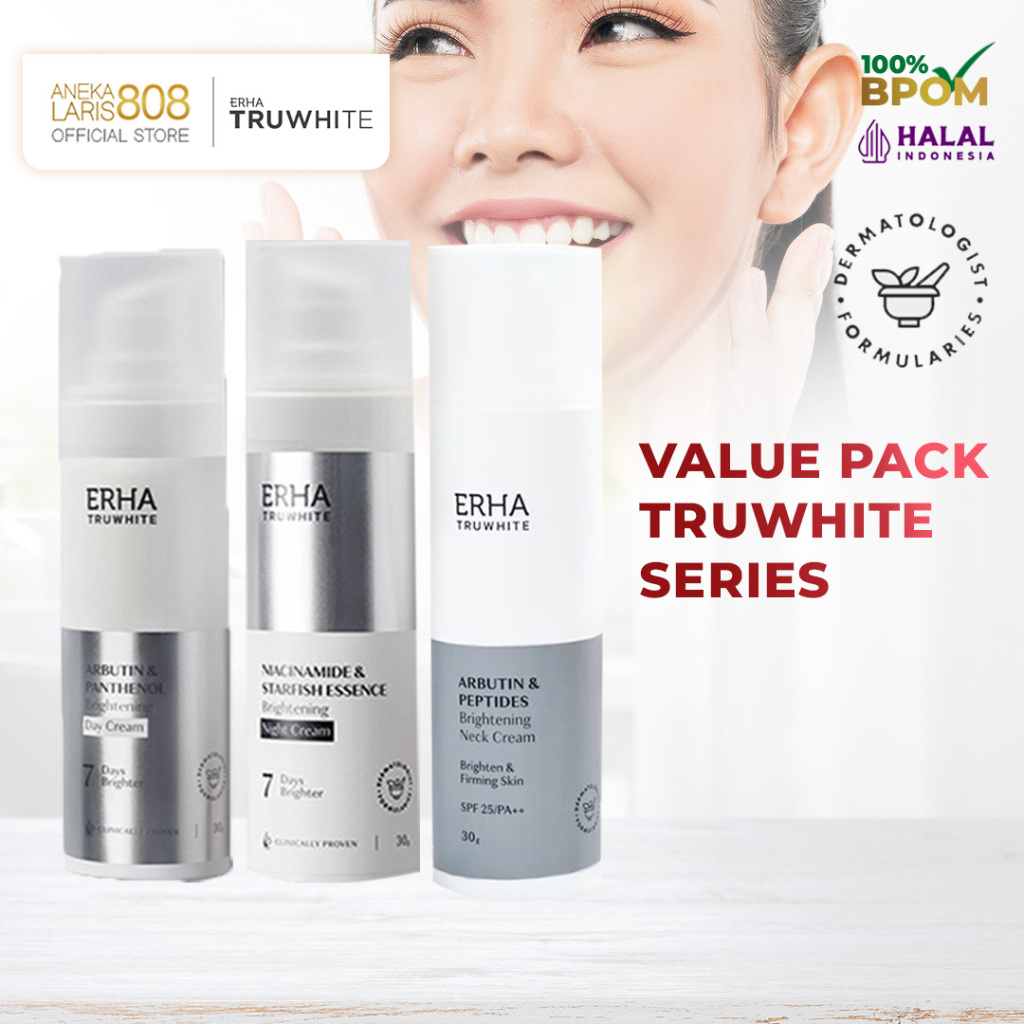 ERHA Krim Pemutih Pencerah Wajah & Leher Truwhite Brightening Day + Night + Neck Cream Niacinamide