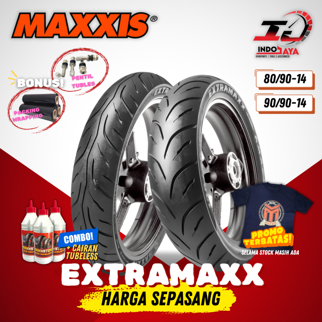 [PAKET MURAH SEPASANG] BAN MAXXIS EXTRAMAXX TUBELESS (80/90-14 & 90/90-14) M6233 / M6234 / BAN LUAR 