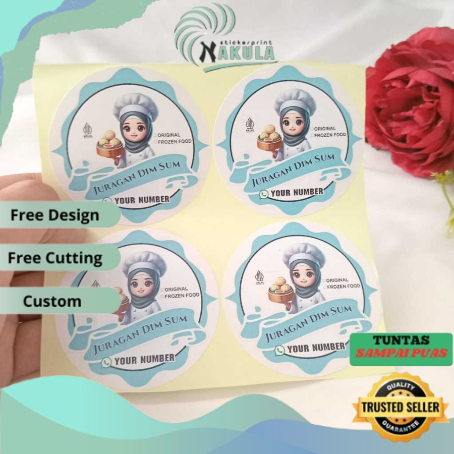 

5-8 NKL Stiker Label Dimsum Bentuk Bulat Sticker Chromo Dim Sum Free Desain Custom Uk.Sedang