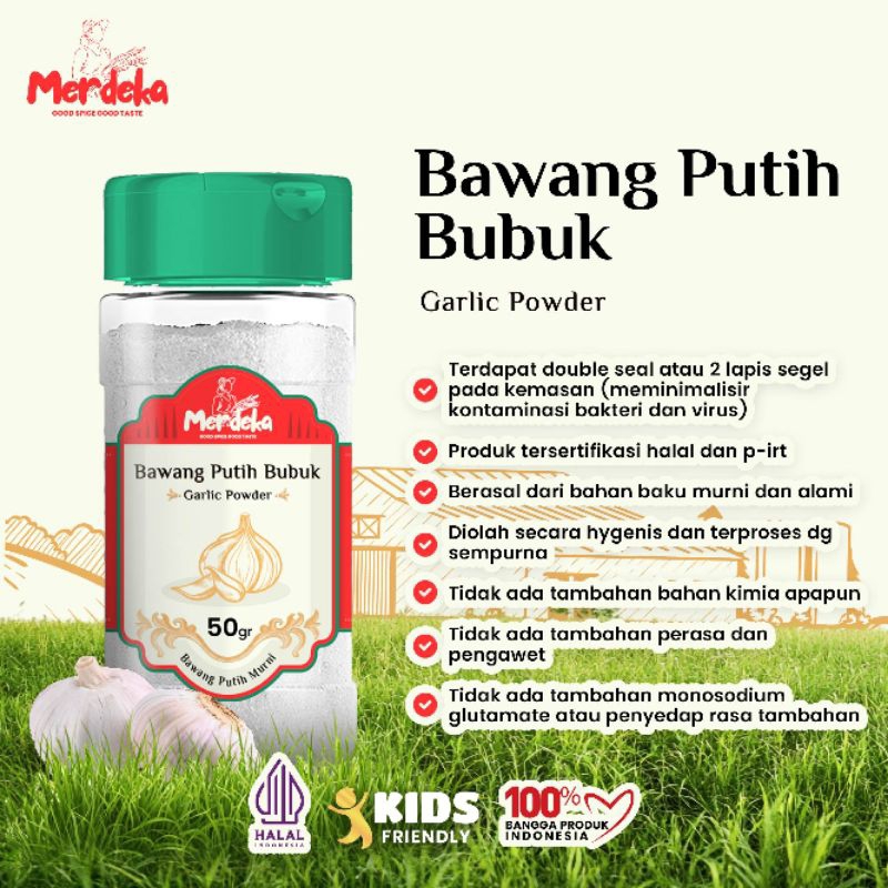 

MERDEKA Garlic Powder BAWANG PUTIH BUBUK 100% murni 50gr, rempah bubuk lengkap murni murah, bumbu dapur bubuk lengkap, bumbu bubuk lengkap, bumbu masakan lengkap, rempah rempah bumbu dapur, rempah rempah herbal, bumbu masak instan, bumbu masak bubuk asli