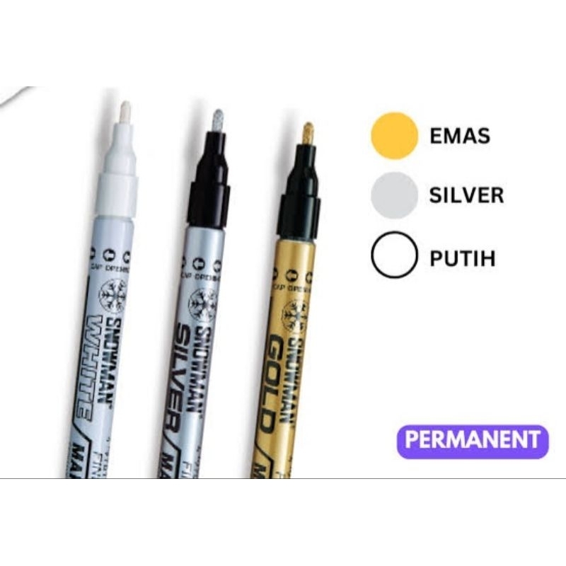

(Pcs) SNOWMAN - Spidol Snowman Marker Fine Tip- Emas Silver Putih