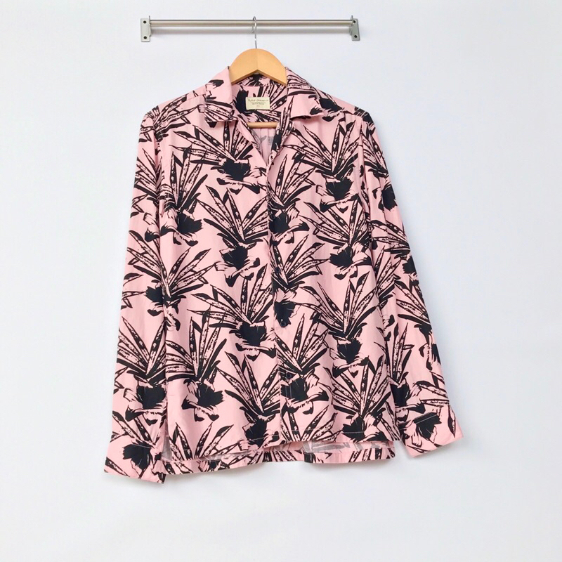 Kemeja NUDIE JEANS Original Vidar Hawaii Casual Open Collar Motif Pink