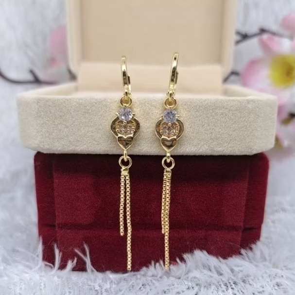 Anting Xuping Panjang love lapis emas dewasa Remaja