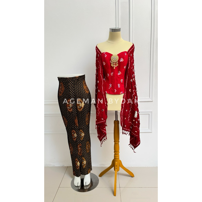 [1 Set] Basahan Model Jumputan + Selendang Jumputan