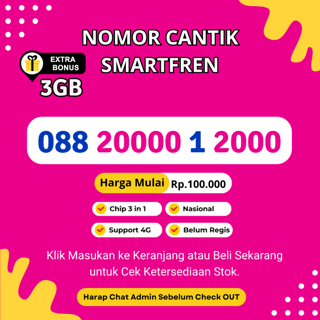 Nomor Cantik  Smartfren Seri Kwartet NOL X Tahun Lahir Rapi BONUS KUOTA 3GB