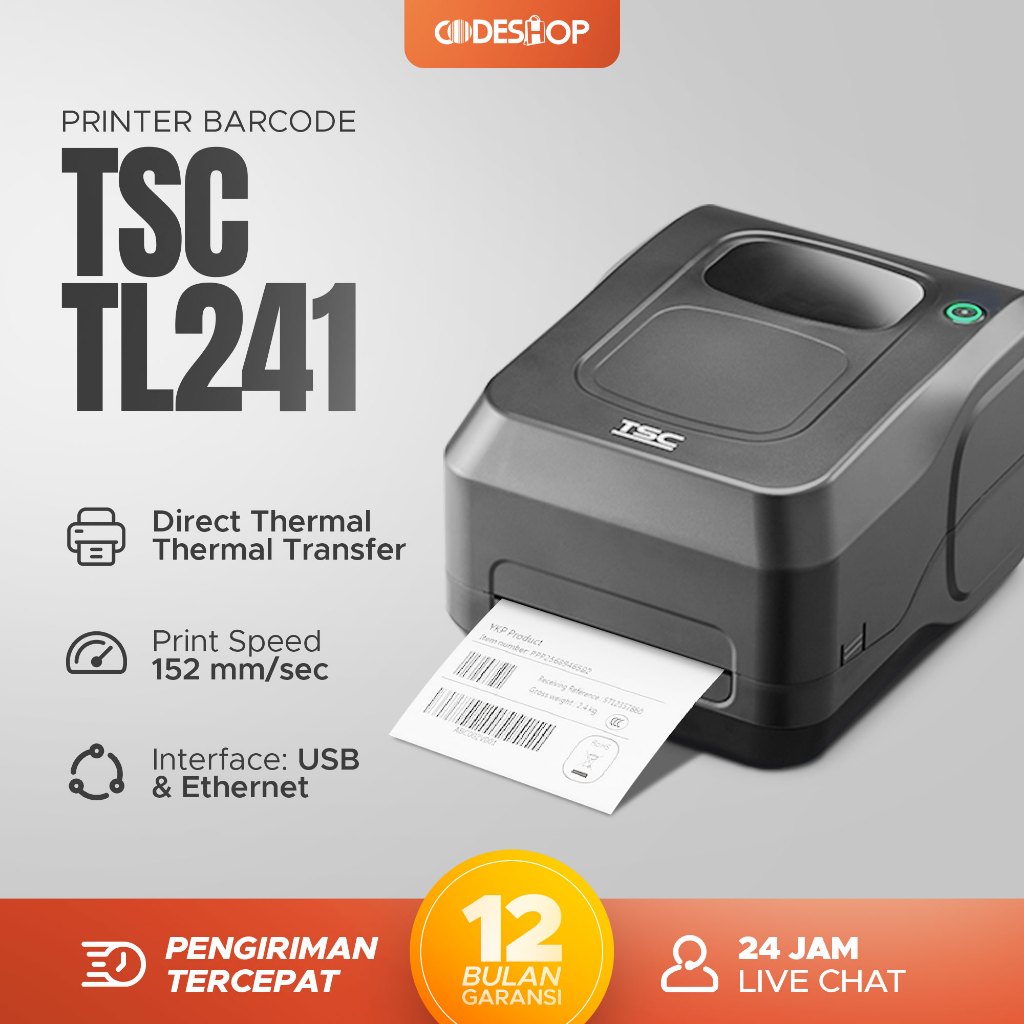 TSC TL241 Printer Barcode Cetak Label Kertas Sticker Direct Thermal Transfer USB LAN TL-241