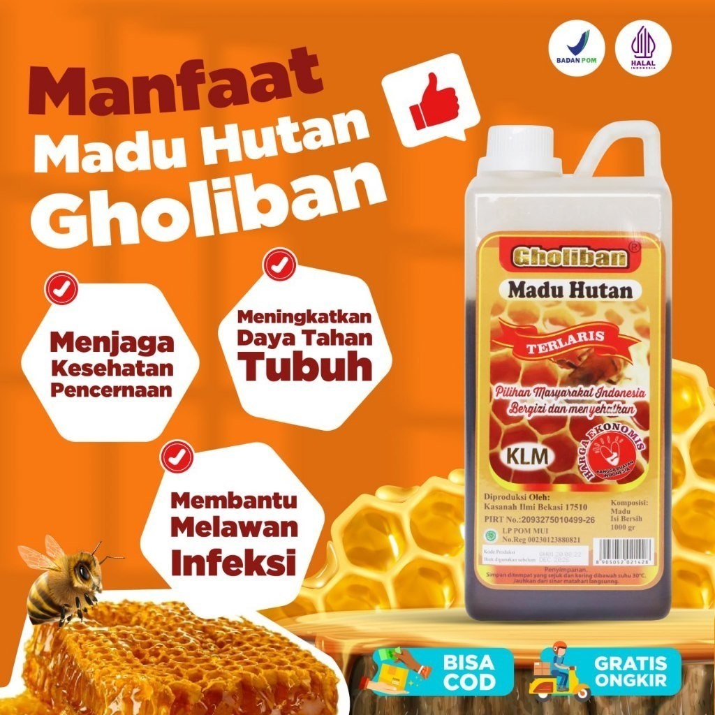 

GHOLIBAN MADU HUTAN KALIMANTAN Diperkaya Beepollen dan Royal Jelly 1kg ORIGINAL 100 %