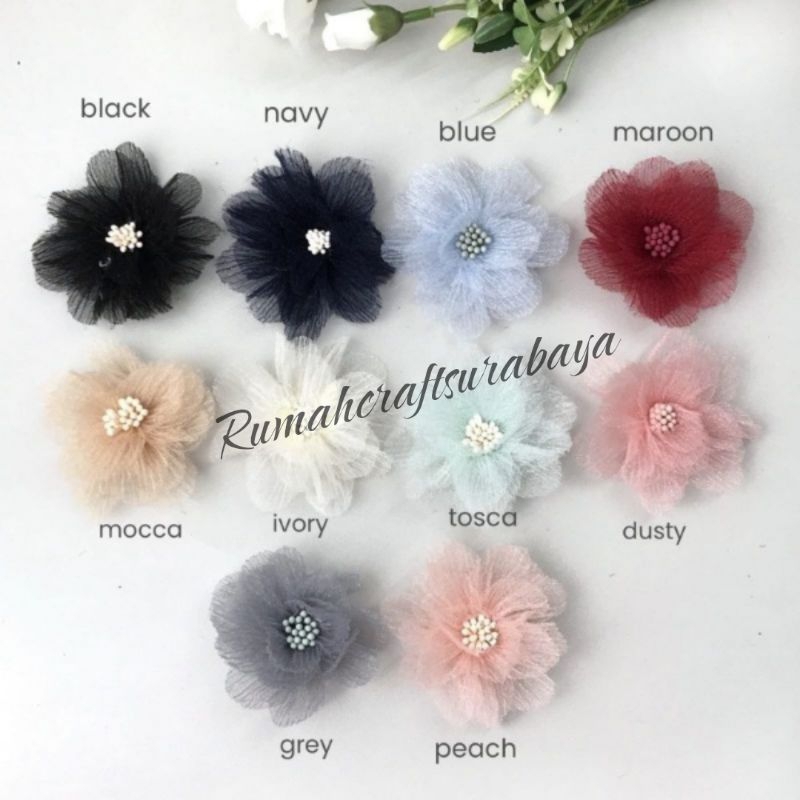 1PC-6.5CM | BUNGA ORGANZA PLISKET / BUNGA PLISKET/BUNGA ORGANZA / APLIKASI BUNGA PLISKET