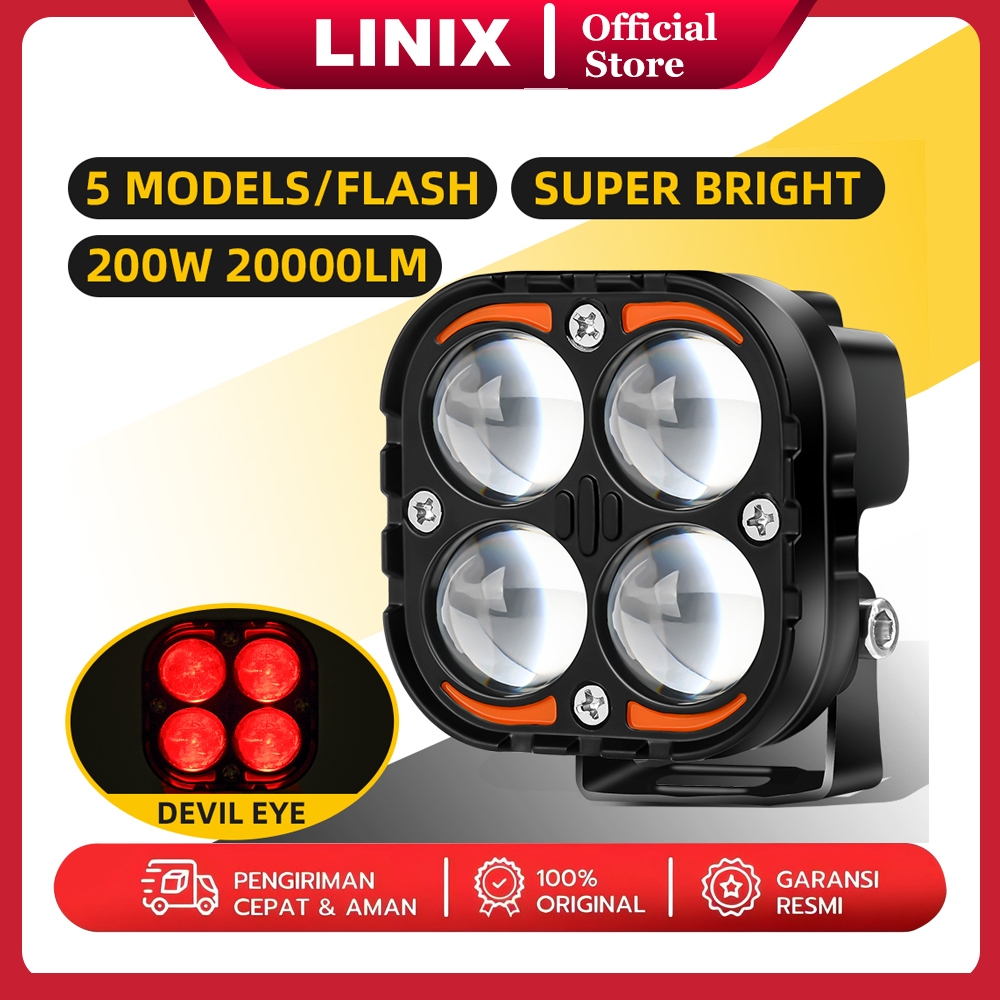 Lampu Tembak Laser Motor 4 Mata 200W Motor Mobil Sorot 20000LM Lasergun 5 Mode Lampu Sorot Tembak LE