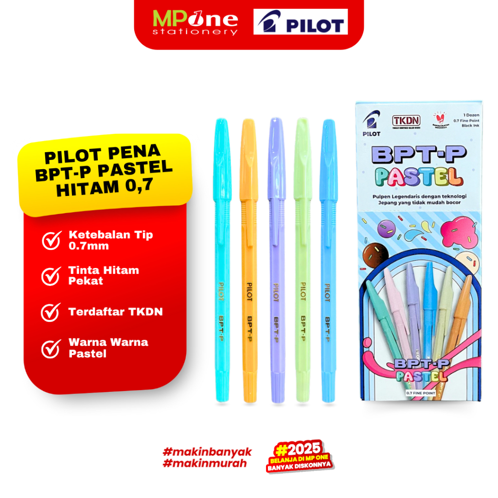 

(1 KOTAK) Pilot Pena BPT-P Pastel Tinta Hitam 0.7mm / Pulpen Bolpoin Tipe Point 0.7 mm Pilot