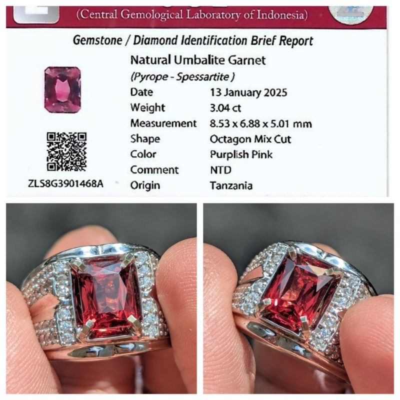 natural 3.04 cts umbalite garnet ring perak memo CGL lab