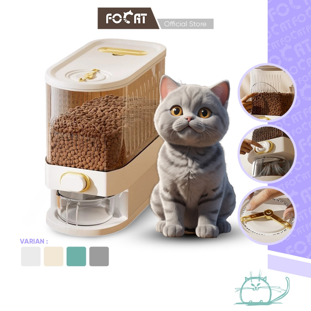 FOCAT Tempat Penyimpanan Makanan Kucing Anjing Ekstra Besar Keluar Otomatis E18-E26 Automatic Pet Food Dispenser