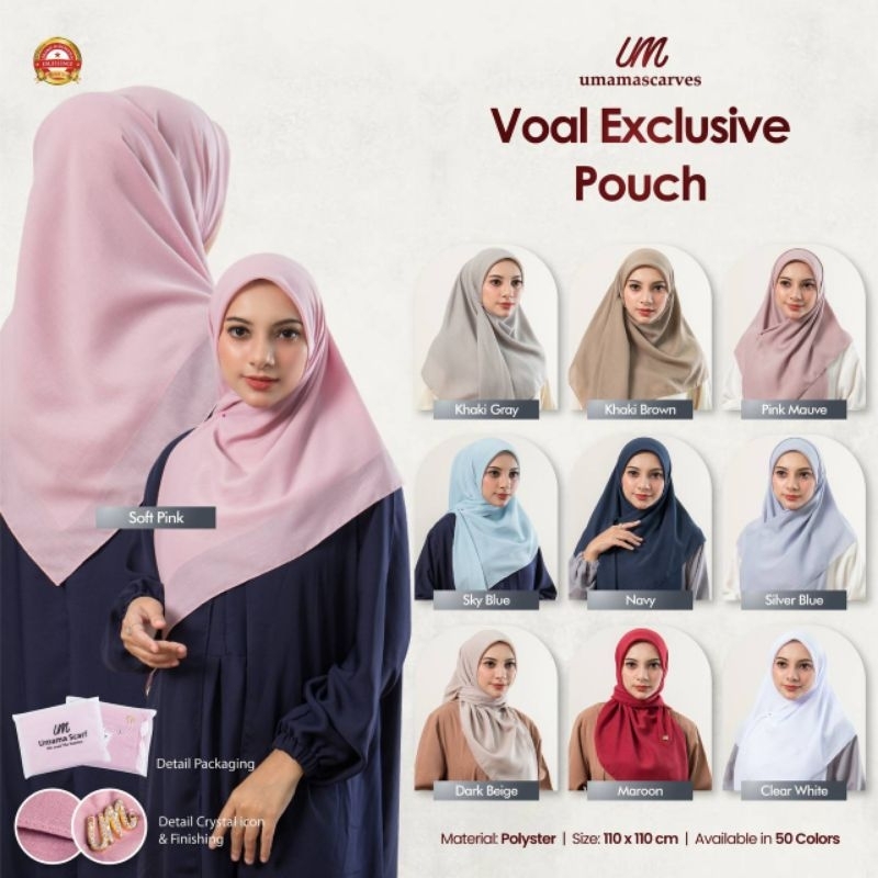 Agen Suppiler Hijab Umama Voal Exclusive Logo Pouch Jilbab Segiempat Jilbab Polos Terlaris Termurah