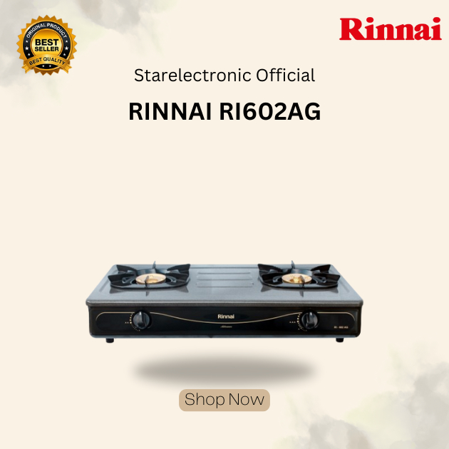 KOMPOR GAS RINNAI 2 TUNGKU RI-602AG/RI602AG/RI602 AG/RI 602AG/RI-602 AG/RI 602 AG/GARANSI RESMI ORI