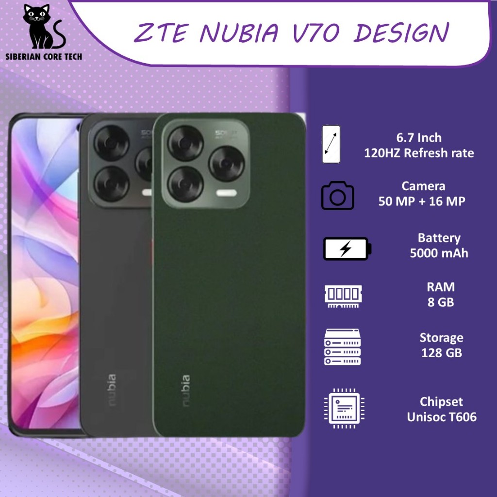 HP Android ZTE Nubia V70 DESIGN Unisoc T606 8GB/256GB RESMI
