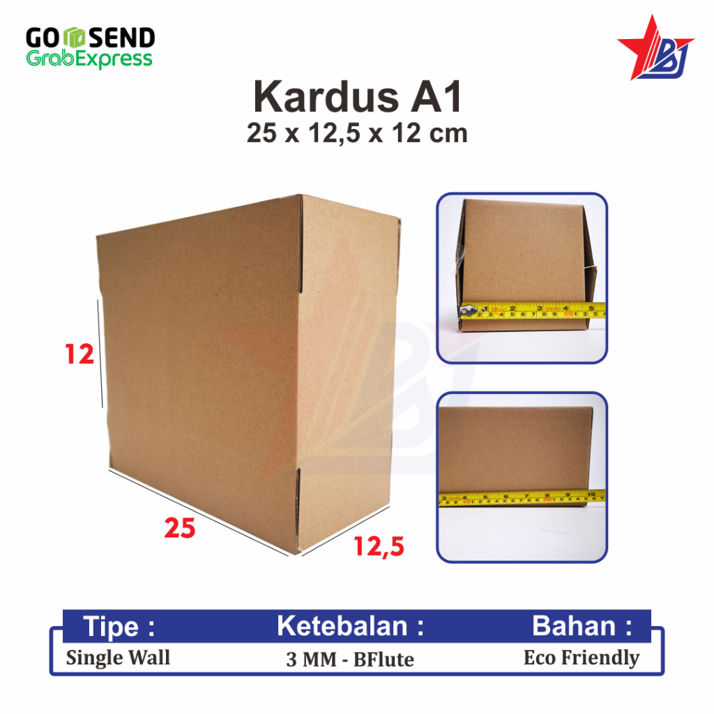 

Kardus Box Kotak Dus Packing Medium Polos Murah Uk 25x12.5x12 cm B/Flute Tebal 3 mm